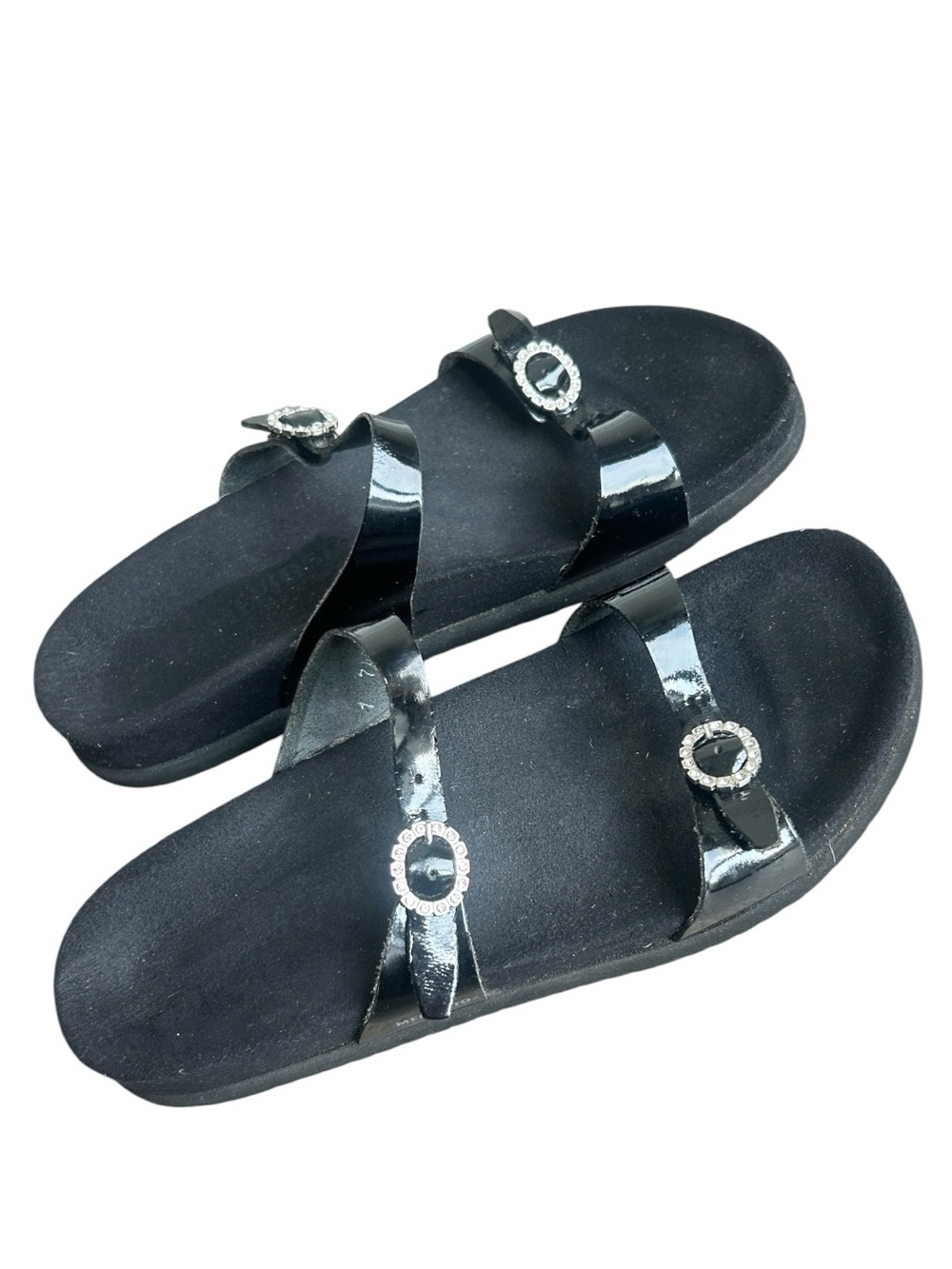 Mephisto Norie Black Patent Rhinestone Two Strap Sandals Black Footbed Size 38